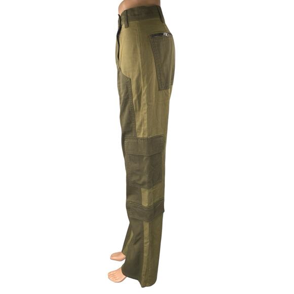 Zara Green Colorblock High Waisted Military Cargo Wide Leg Baggy Pants Size 4 - Picture 2 of 6
